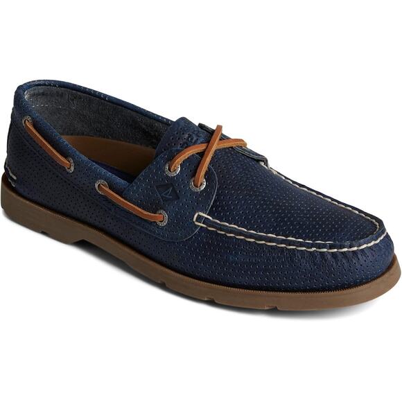 Sperry Top-Sider Men Leeward 2-Eye Boat Shoes Size US 9.5M Perforated Navy Blue - Picture 1 of 6